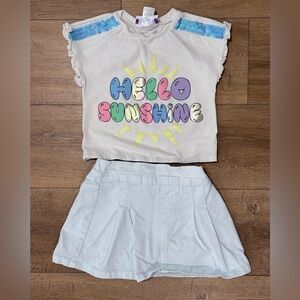 🎀 3/$30 🎀 Rare Editions Size 4T Hello Sunshine 2-Piece Tee & Skort Set
